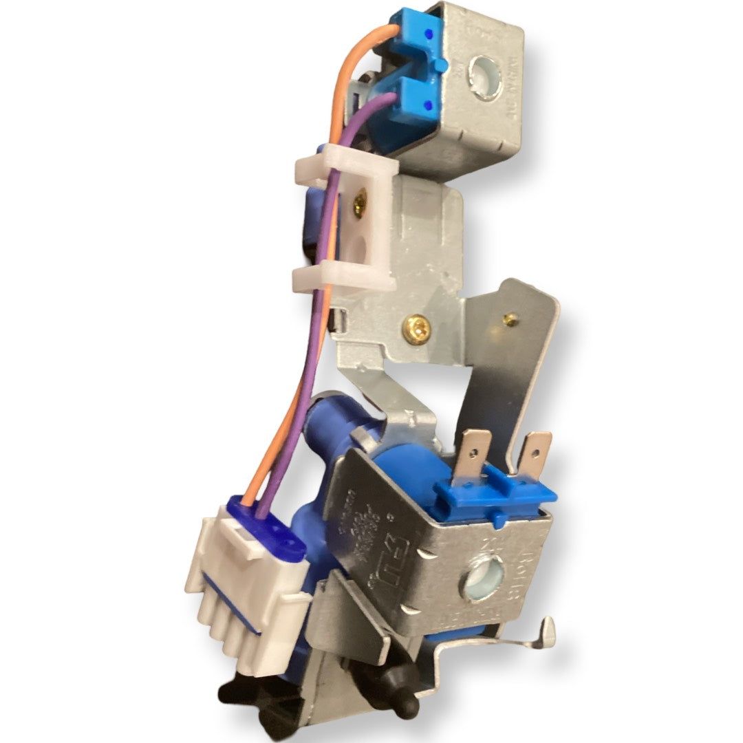 GE WR57X27527 Water Inlet Valve for GE refrigerators, OEM replacement part to regulate water flow, enhance ice production, and prevent leaks.