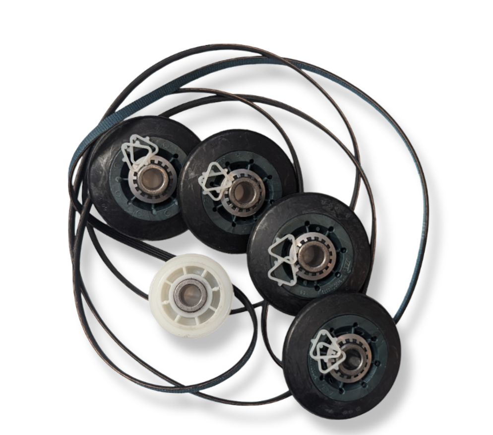 Dryer Maintenance Kit 4392067 for Whirlpool and Kenmore dryers, includes drum support rollers, idler pulley, and belt.