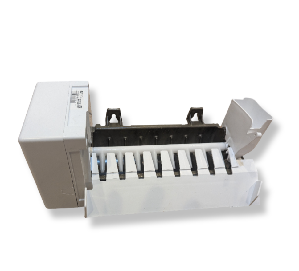 OEM Refrigerator Ice Maker Assembly 2198597 for Whirlpool, ensures consistent ice production.