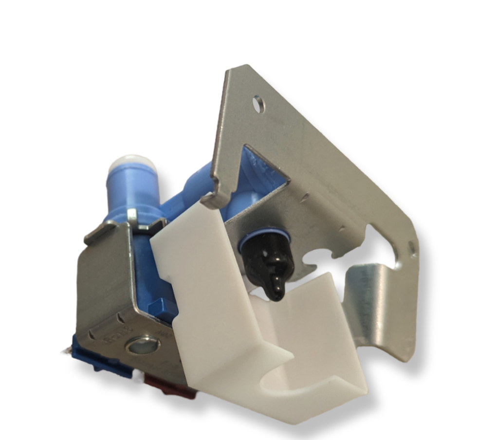 OEM WR57X33326 refrigerator water inlet valve assembly with guard, durable replacement for efficient water flow in GE refrigerators.
