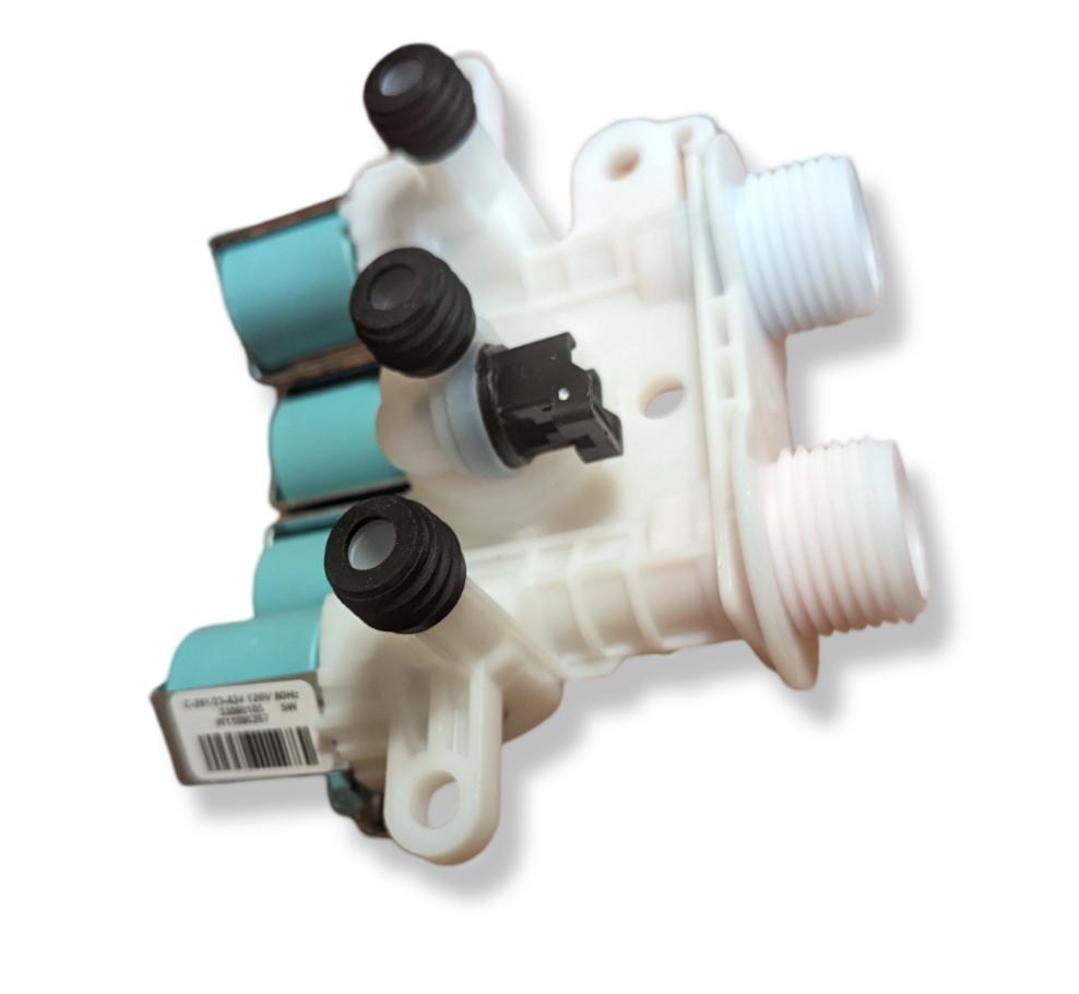 OEM W11165546 top load washer water inlet valve for Whirlpool - durable plastic and metal components.