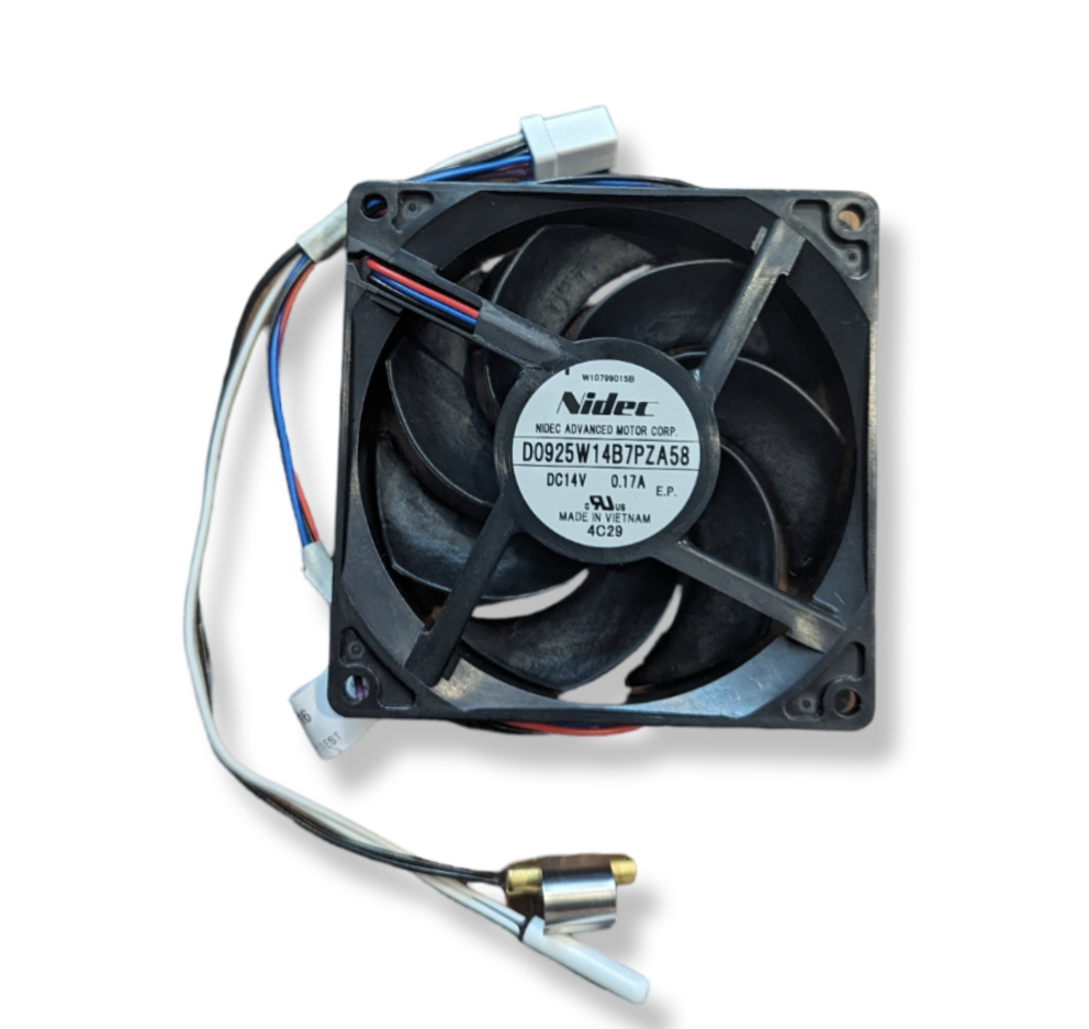 OEM W11087438 evaporator motor replacement for Whirlpool refrigerators.