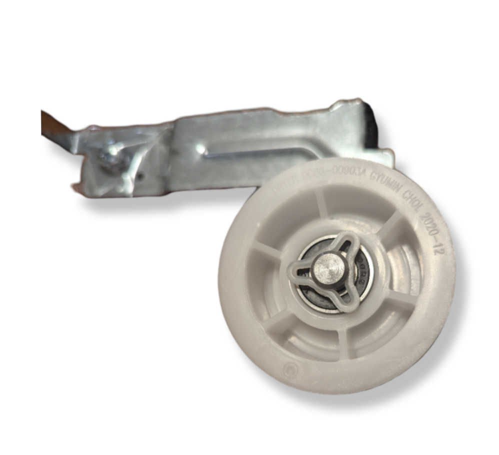 OEM Samsung DC93-00634A Idler Pulley Assembly for dryers, durable replacement part.