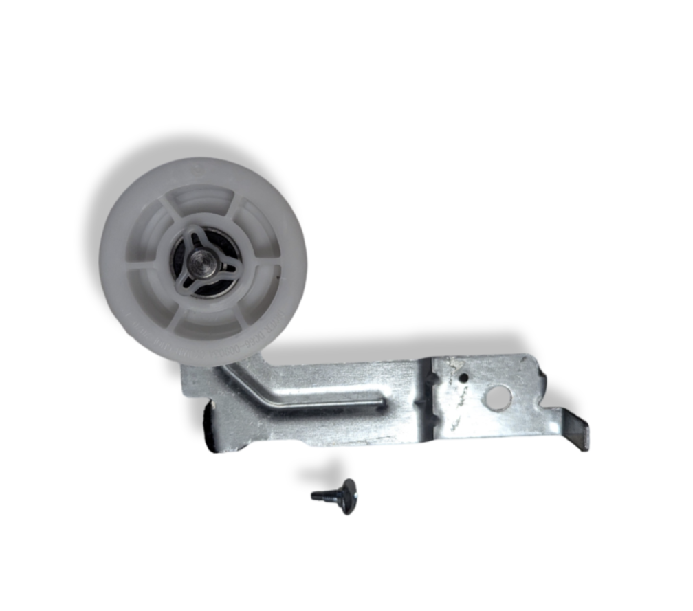 OEM Samsung DC93-00634A Idler Pulley Assembly for Samsung dryers, featuring durable plastic and metal components.