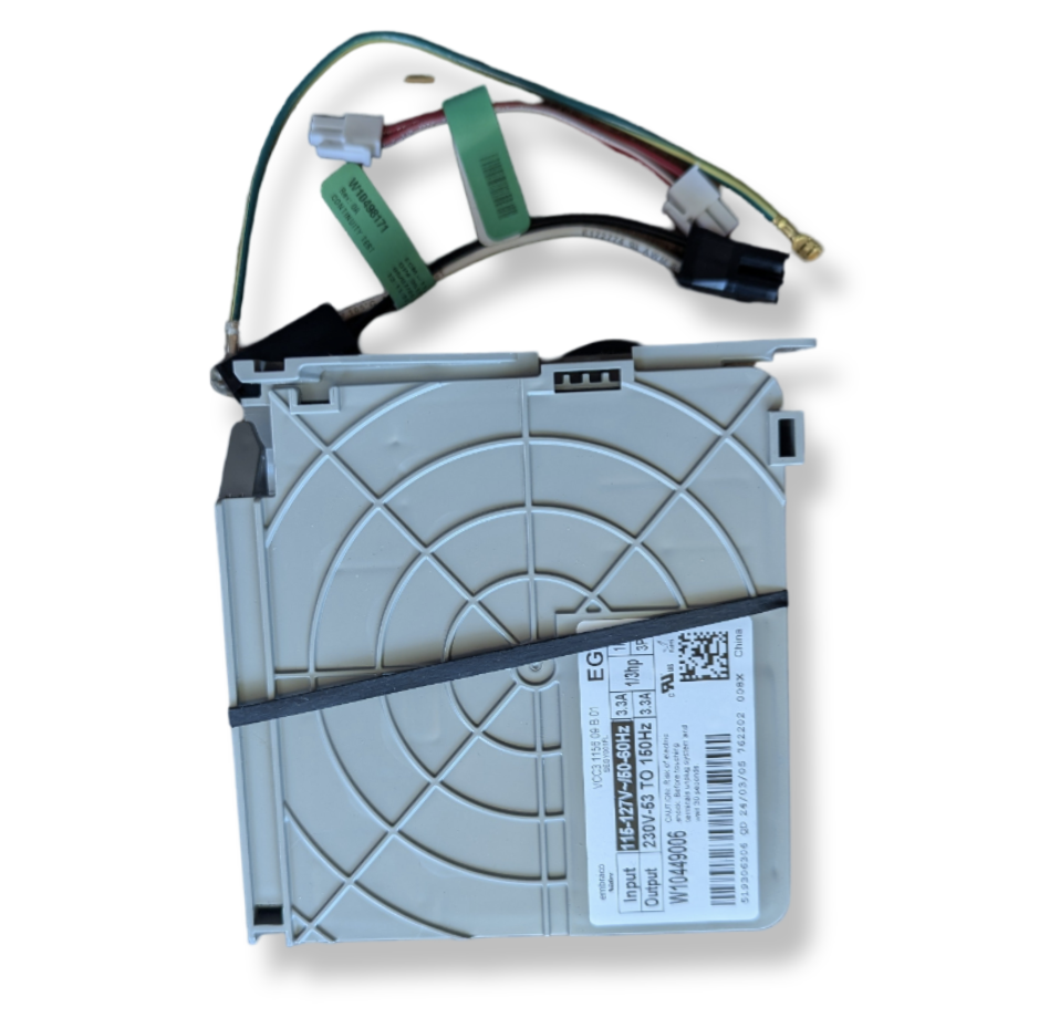 OEM W10629033 Refrigerator Inverter Board, durable replacement part for Whirlpool refrigerators, regulates cooling system.