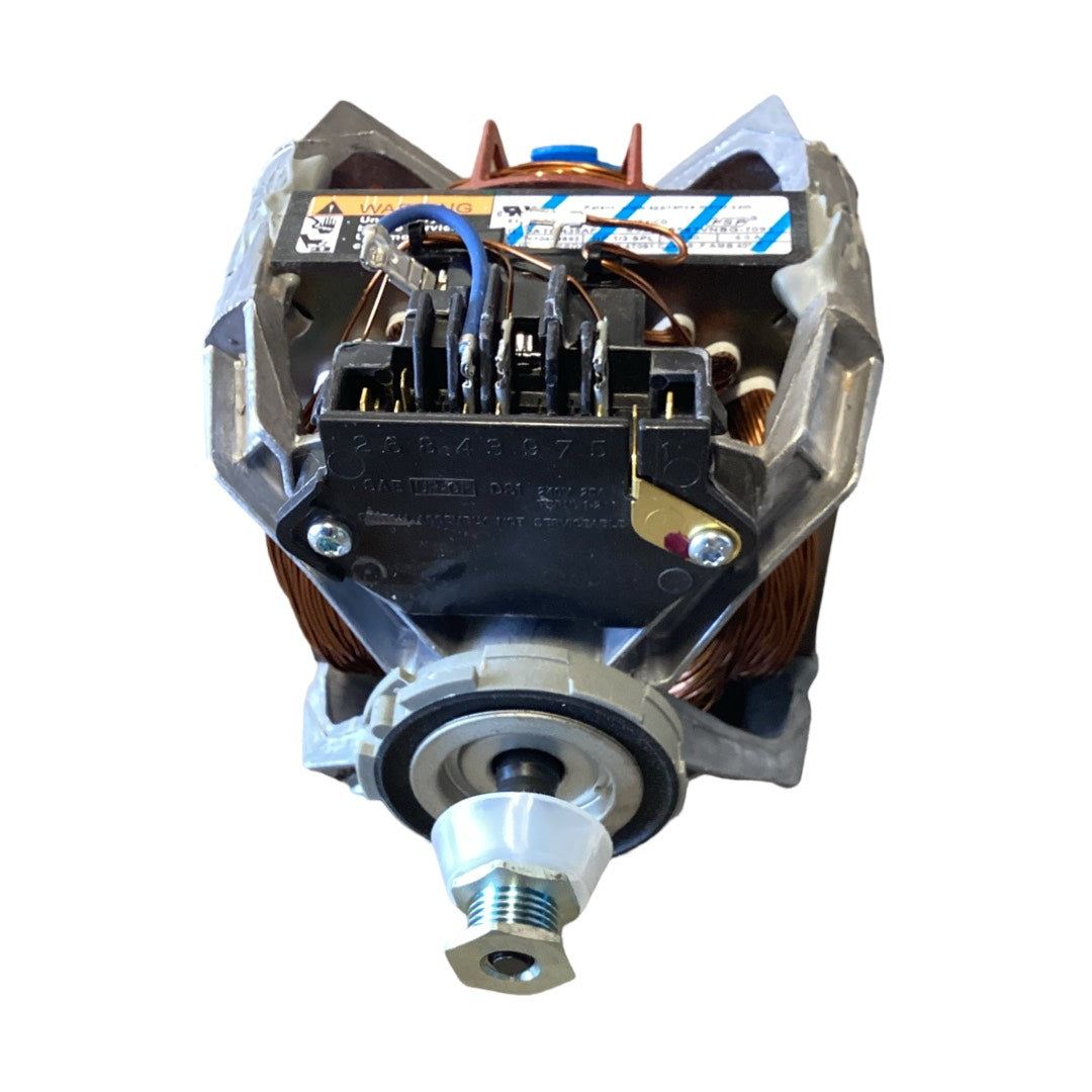 Whirlpool 279827 Clothes Dryer Drive Motor with pulley attached for efficient drum rotation. OEM replacement part compatible with various Whirlpool dryer models.