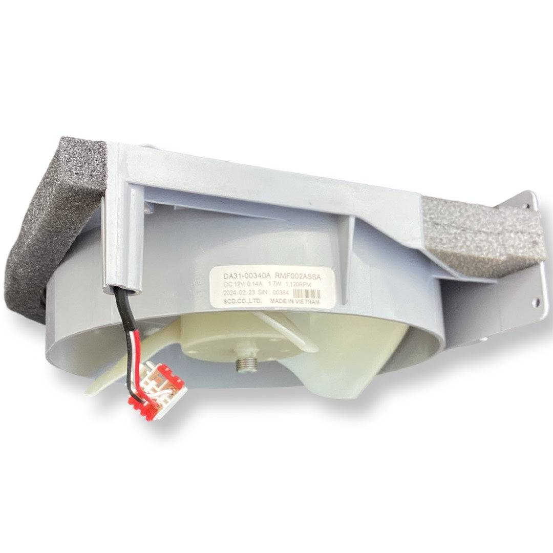 Samsung DA97-15765C condenser fan motor assembly for refrigerator cooling efficiency.