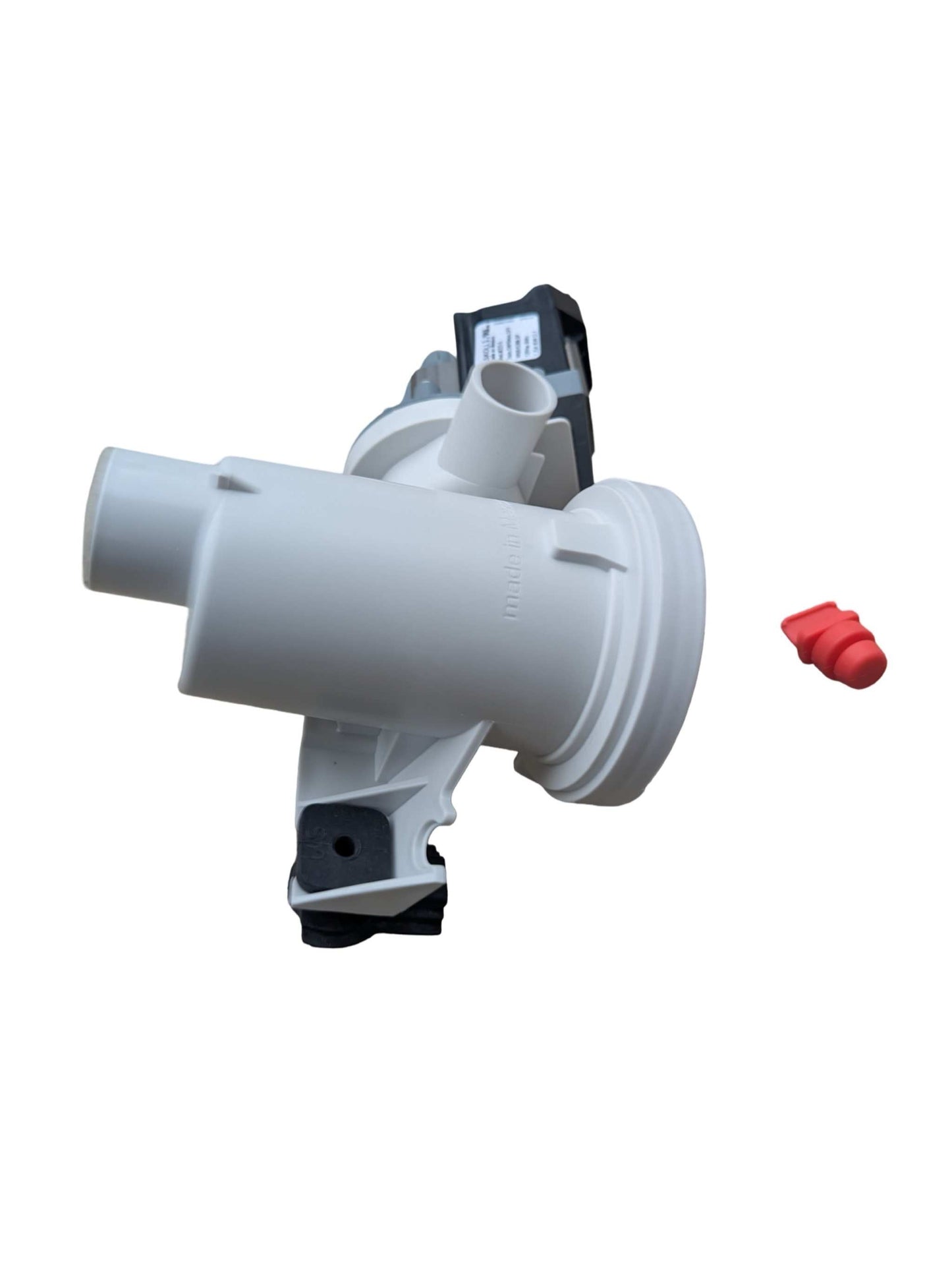 Whirlpool WPW10515399 OEM washing machine drain pump for front load washers with durable plastic housing and motor assembly.