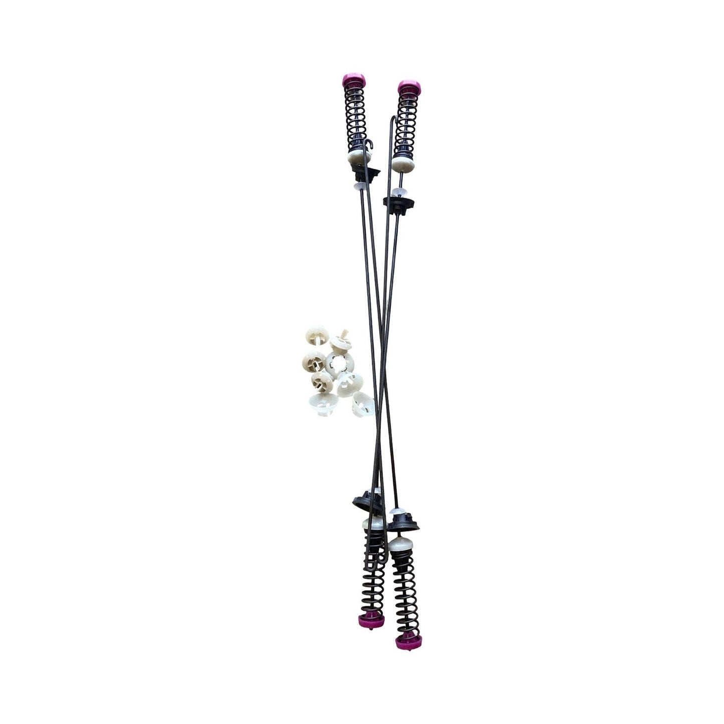 Whirlpool W11130356 Suspension Rod Kit with four metal rods and springs for stabilizing washer tub during spin cycles.