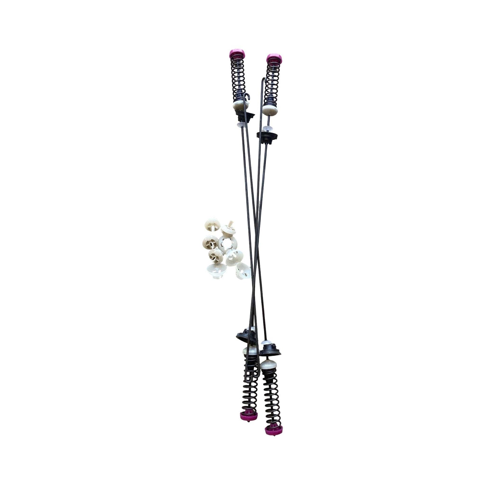Whirlpool W11130356 Suspension Rod Kit with four metal rods and springs for stabilizing washer tub during spin cycles.